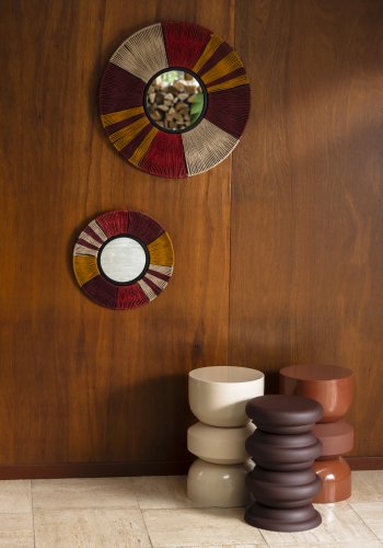 DUTCHBONE Surya vgspejl L, rund - spejlglas, multifarvet reb og jern (60)