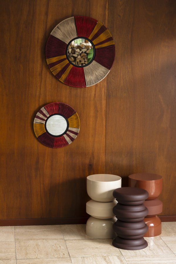 DUTCHBONE Surya vgspejl L, rund - spejlglas, multifarvet reb og jern (60)