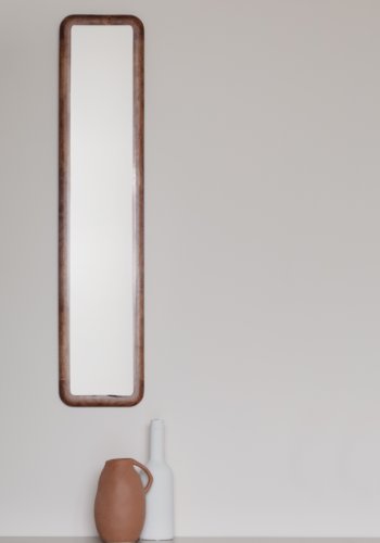 WHITE LABEL LIVING Nyko M vgspejl, rektangulr - spejlglas og brun gummitr (120x26)