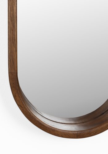 WHITE LABEL LIVING Nyko vgspejl, oval - spejlglas og brun gummitr (120x24)