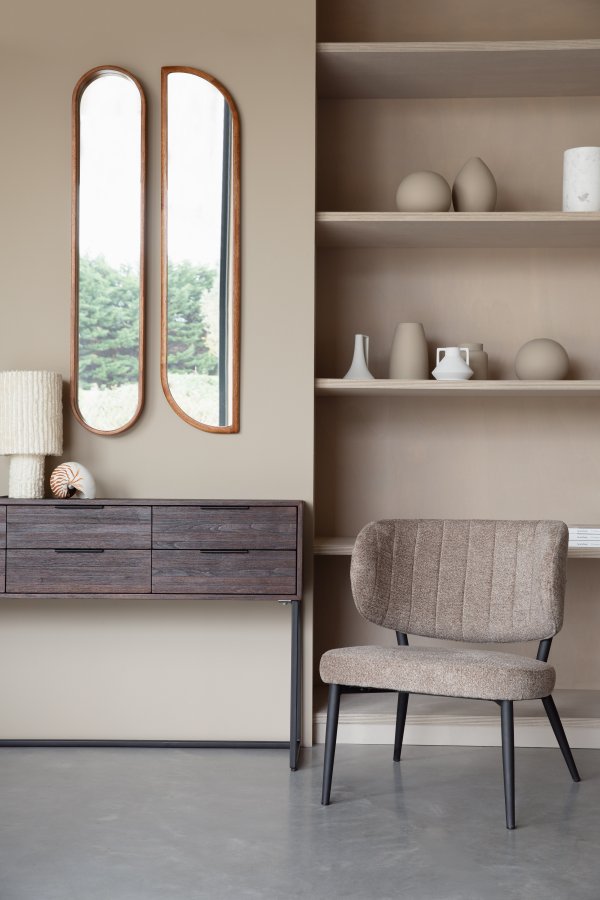 WHITE LABEL LIVING Nyko vgspejl, oval - spejlglas og brun gummitr (120x24)