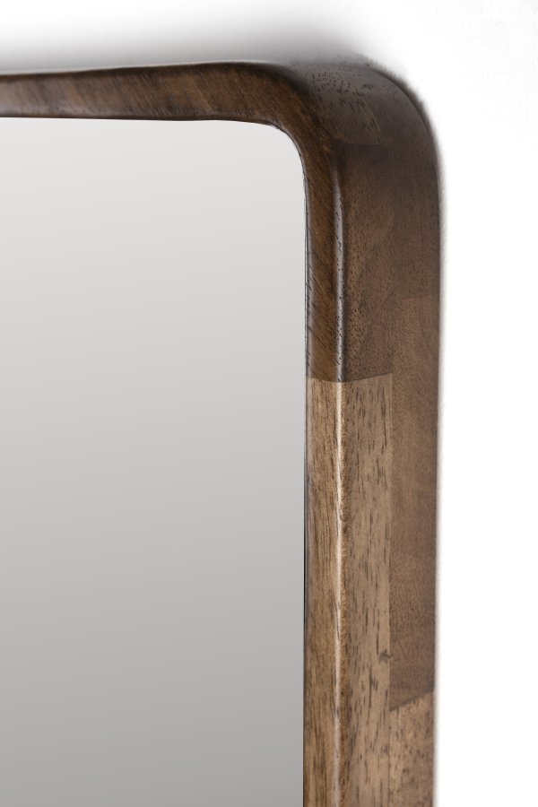 WHITE LABEL LIVING Nyko L vgspejl, rektangulr - spejlglas og brun gummitr (120x34)