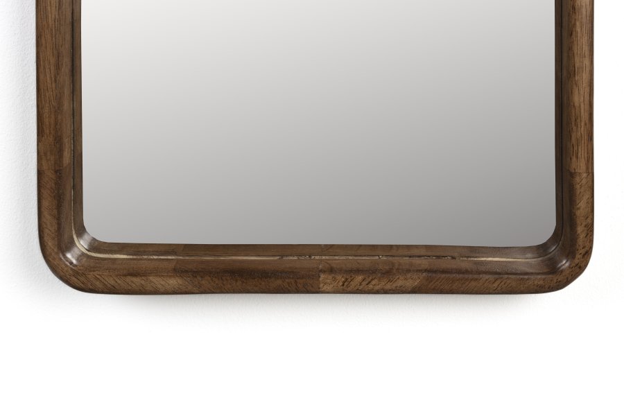 WHITE LABEL LIVING Nyko L vgspejl, rektangulr - spejlglas og brun gummitr (120x34)