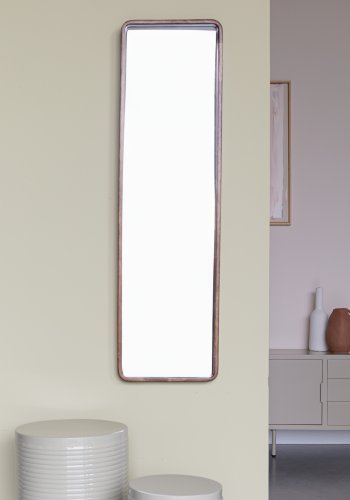 WHITE LABEL LIVING Nyko L vgspejl, rektangulr - spejlglas og brun gummitr (120x34)
