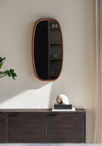 WHITE LABEL LIVING Nyko M vgspejl - spejlglas og brun gummitr (80x40)