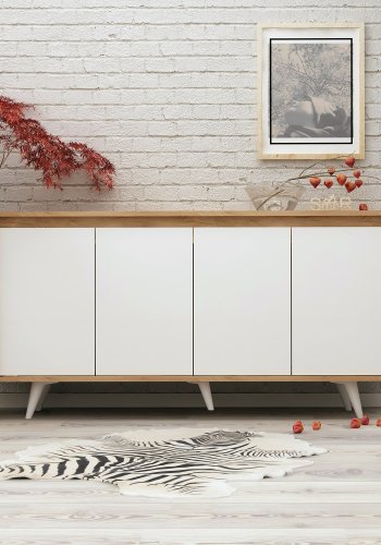 NORDVÄRK Shans sknk, m. 4 lger og 2 hylder - hvid og natur melamin