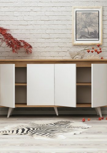 NORDVÄRK Shans sknk, m. 4 lger og 2 hylder - hvid og natur melamin