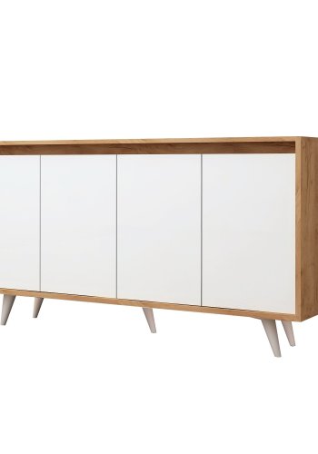 NORDVÄRK Shans sknk, m. 4 lger og 2 hylder - hvid og natur melamin