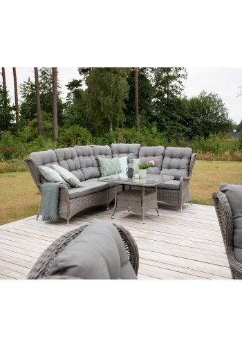 VENTURE DESIGN Washington Flexi hjrne havesofa med gr hynder og glasbord - gr aluminium