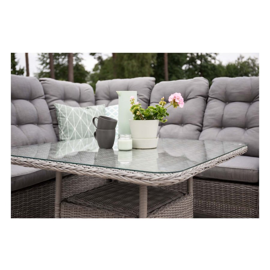 VENTURE DESIGN Washington Flexi hjrne havesofa med gr hynder og glasbord - gr aluminium