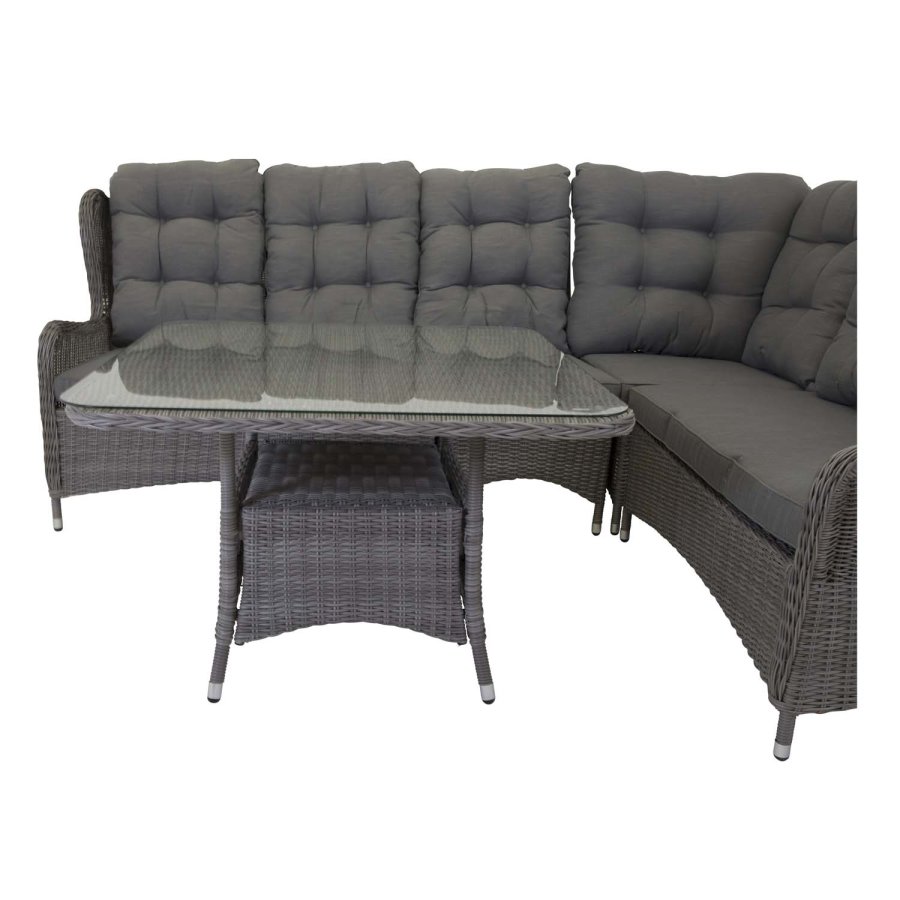 VENTURE DESIGN Washington Flexi hjrne havesofa med gr hynder og glasbord - gr aluminium
