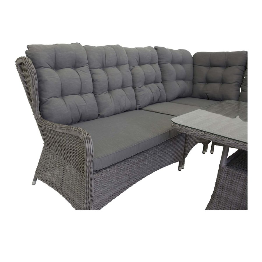 VENTURE DESIGN Washington Flexi hjrne havesofa med gr hynder og glasbord - gr aluminium