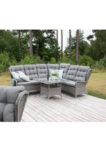 VENTURE DESIGN Washington Flexi hjrne havesofa med gr hynder og glasbord - gr aluminium