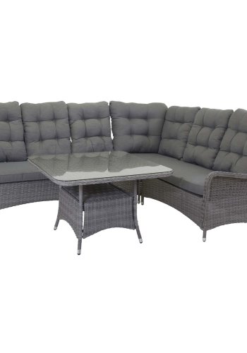 VENTURE DESIGN Washington Flexi hjrne havesofa med gr hynder og glasbord - gr aluminium