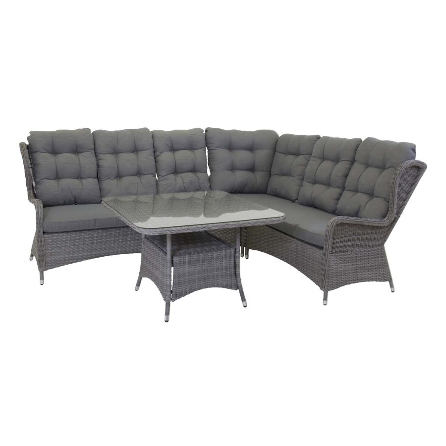 VENTURE DESIGN Washington Flexi hjrne havesofa med gr hynder og glasbord - gr aluminium