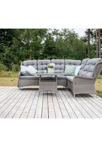 VENTURE DESIGN Washington Flexi hjrne havesofa med gr hynder og glasbord - gr aluminium