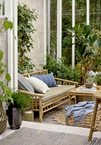 BLOOMINGVILLE Sole havesofa - natur polyester/bambustr, m. armln, inkl. hynde