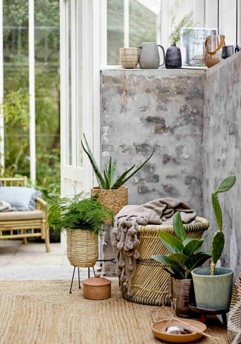 BLOOMINGVILLE Sole loungestol - natur polyester/bambustr, m. armln, inkl. hynde