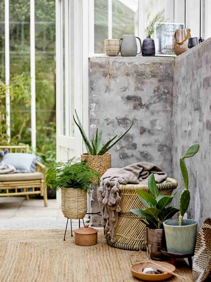 BLOOMINGVILLE Sole loungestol - natur polyester/bambustr, m. armln, inkl. hynde