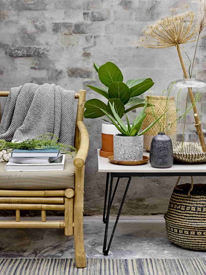 BLOOMINGVILLE Sole loungestol - natur polyester/bambustr, m. armln, inkl. hynde