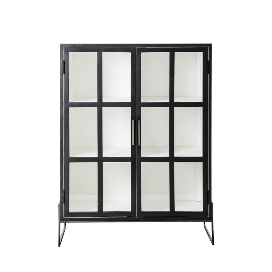 BLOOMINGVILLE Opal skab m. 2 glaslger og 4 hylder - sort egetr og metal 