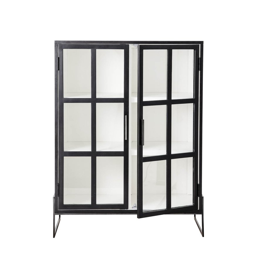 BLOOMINGVILLE Opal skab m. 2 glaslger og 4 hylder - sort egetr og metal 