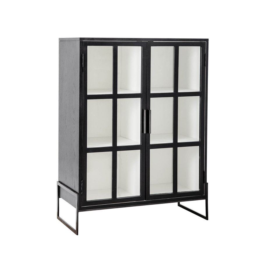 BLOOMINGVILLE Opal skab m. 2 glaslger og 4 hylder - sort egetr og metal 