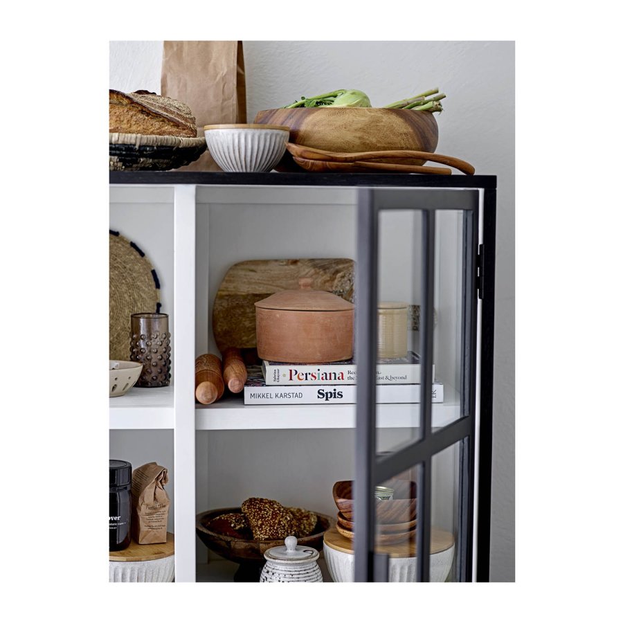 BLOOMINGVILLE Opal skab m. 2 glaslger og 4 hylder - sort egetr og metal 