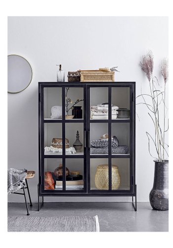 BLOOMINGVILLE Opal skab m. 2 glaslger og 4 hylder - sort egetr og metal 