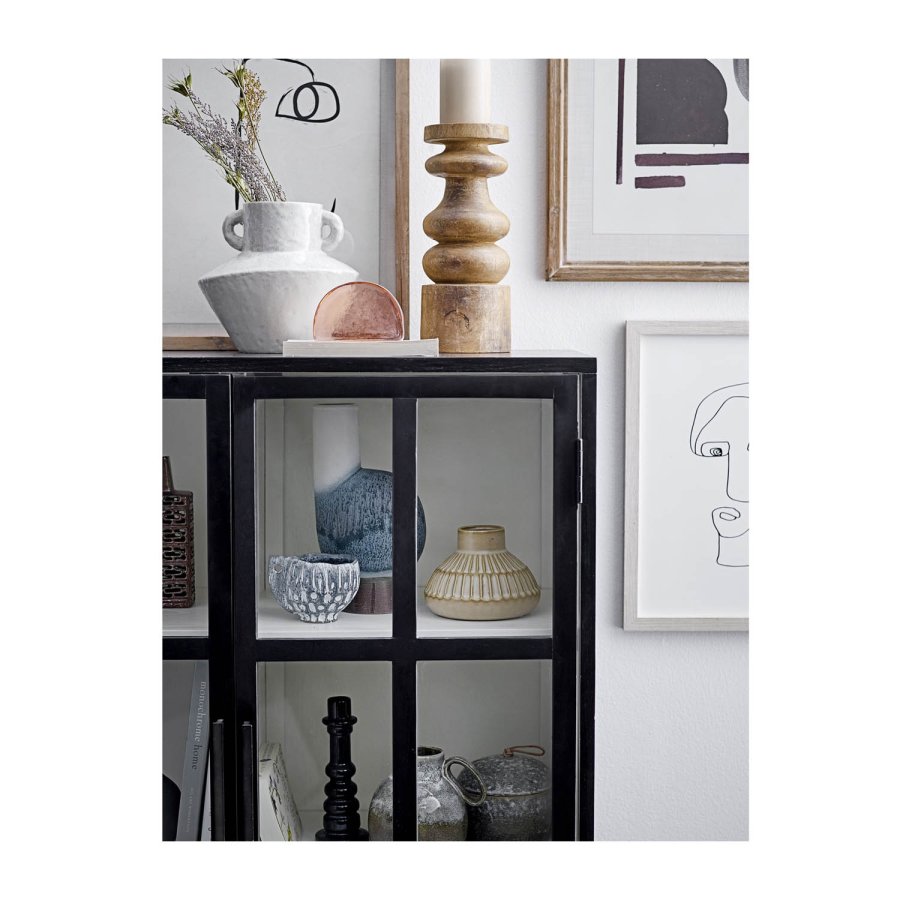 BLOOMINGVILLE Opal skab m. 2 glaslger og 4 hylder - sort egetr og metal 
