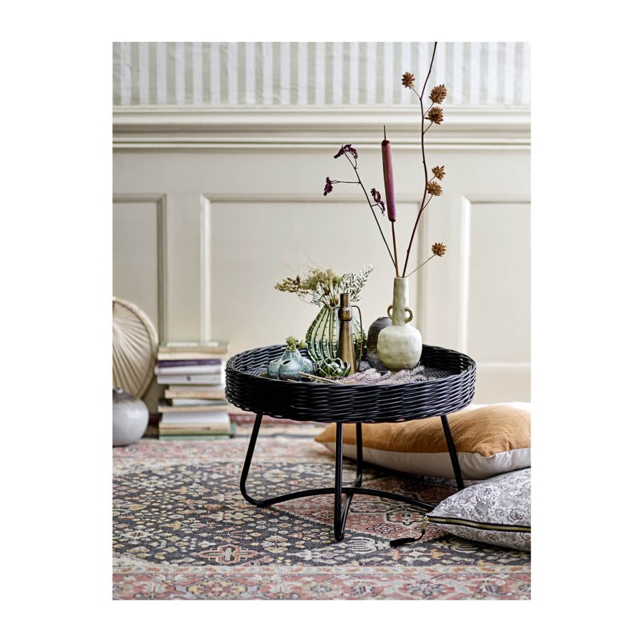 BLOOMINGVILLE rund Hattie sofabord - sort rattan og metal (60)