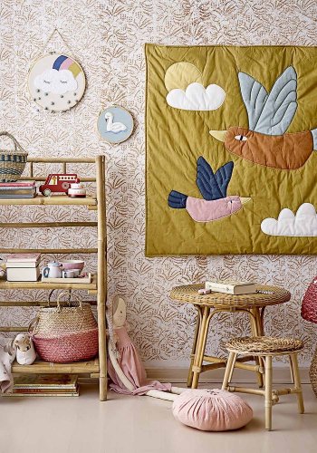 BLOOMINGVILLE MINI kurv, m. lg - natur og rd, rattan og sgrs