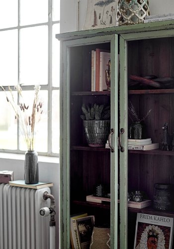 CREATIVE COLLECTION skab, m. 2 lger og 3 hylder - glas og grn fyrretr