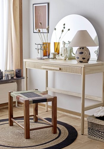 BLOOMINGVILLE Lune gulvtppe, rund - natur/sort sgrs/jute (120)