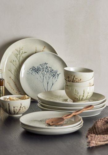 BLOOMINGVILLE Bea service st, 2x4 tallerkner og 4 skle - natur stentj med mnster (st med 12)