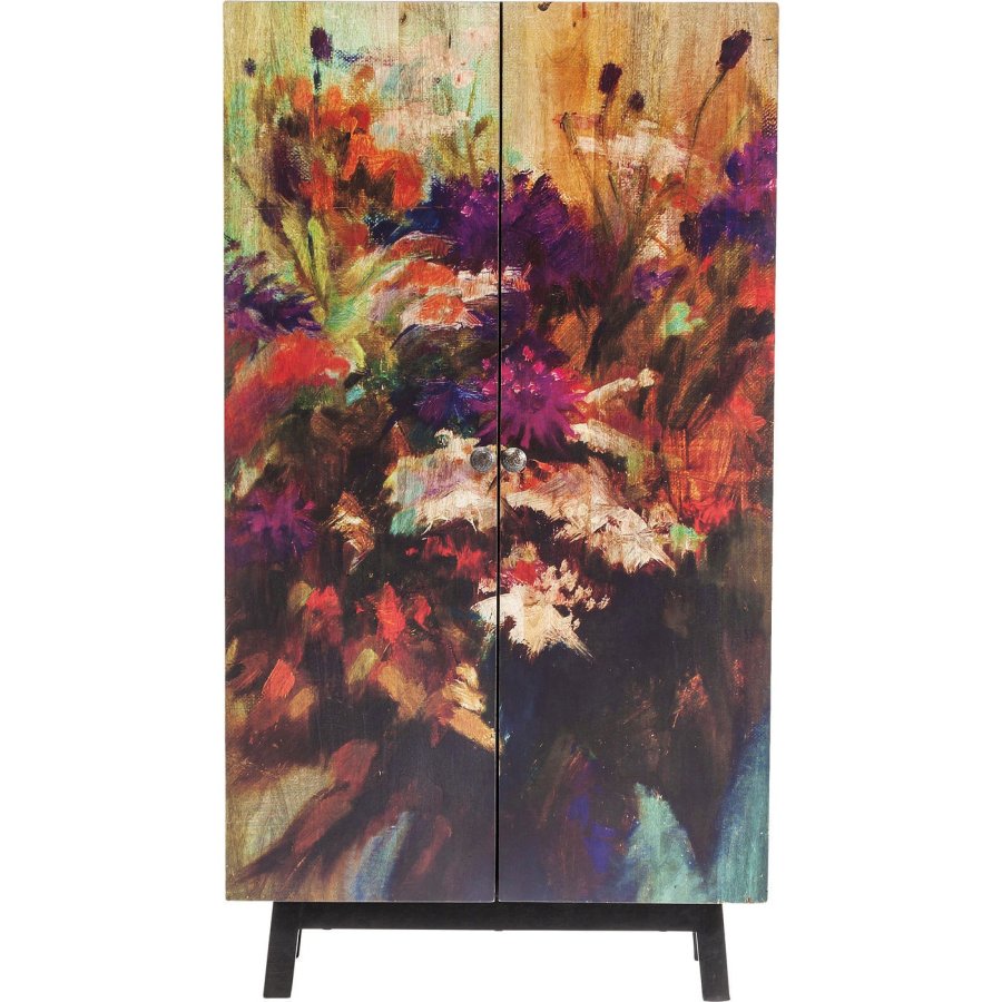 KARE DESIGN Fleur skab - mangotr m. multifarvet blomstermotiv, m. 2 lger og 5 hylder