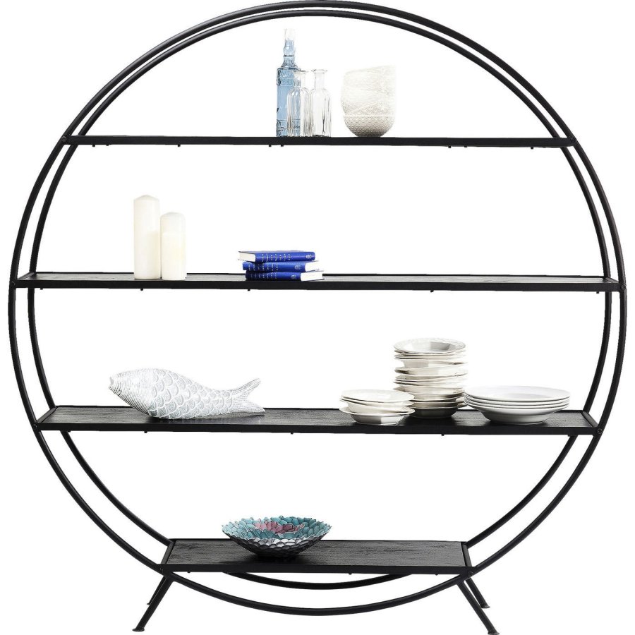 KARE DESIGN Mason reol - sort stl og sort mangotr, rund (180x175)