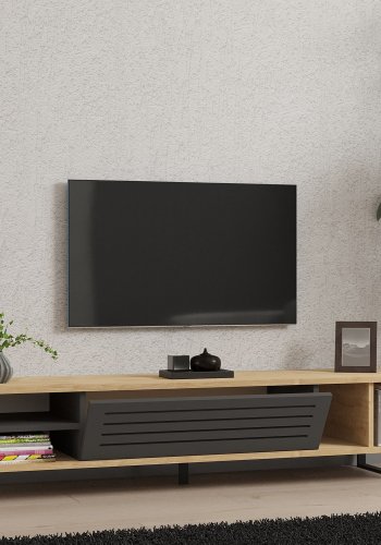 NORDVÄRK Safir TV-bord, m. 1 lge, 1 hylde, 2 rum - safir og antracitgr melamin (160x40)