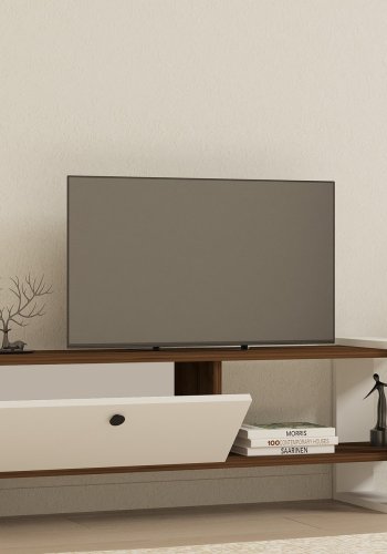 NORDVÄRK Gaye TV-bord, m. 1 lge og 1 hylde - valnd og hvid melamin (120x25)