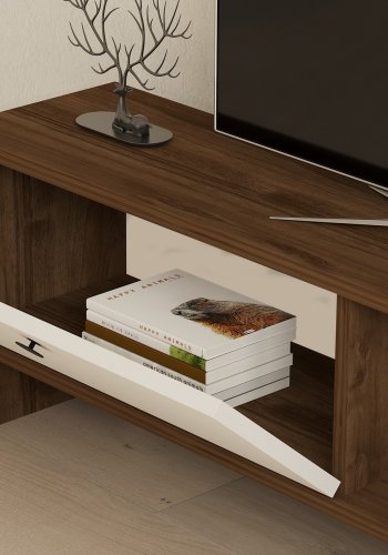 NORDVÄRK Gaye TV-bord, m. 1 lge og 1 hylde - valnd og hvid melamin (120x25)