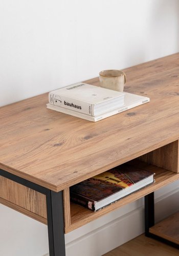 NORDVÄRK Emro Study skrivebord, m. 3 rum og 2 hylder - valnd melamin og sort metal (150x58,4)