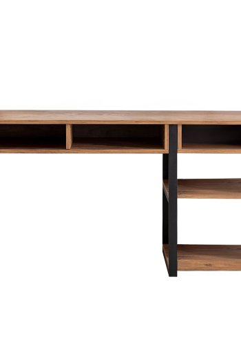 NORDVÄRK Emro Study skrivebord, m. 3 rum og 2 hylder - valnd melamin og sort metal (150x58,4)