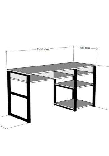 NORDVÄRK Emro Study skrivebord, m. 3 rum og 2 hylder - valnd melamin og sort metal (150x58,4)