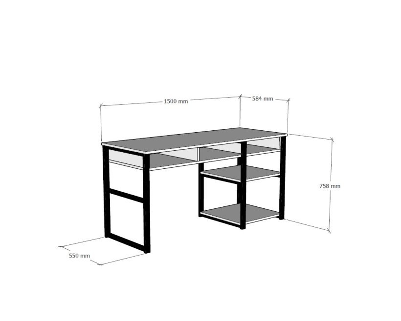 NORDVÄRK Emro Study skrivebord, m. 3 rum og 2 hylder - valnd melamin og sort metal (150x58,4)