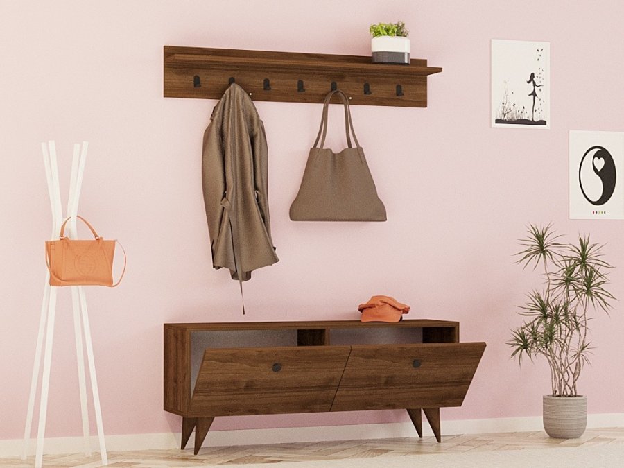 FUNZI LIVING Rupa entrést, m. hattehylde og skab - valndfarvet melamin