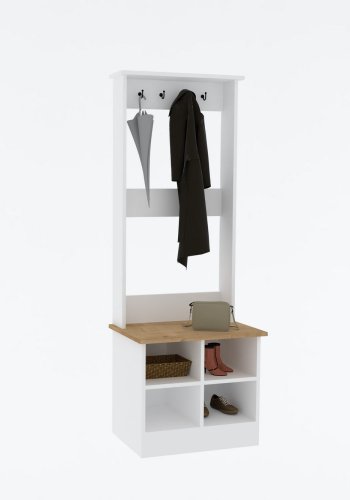 FUNZI LIVING Mare entrést, m. 4 knager og 4 rum - hvid melamin