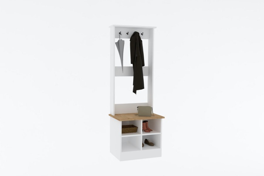 FUNZI LIVING Mare entrést, m. 4 knager og 4 rum - hvid melamin