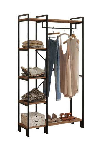 FUNZI LIVING Rex entrést, m. 1 bjlestang og 5 hylder - natur melamin og sort metal