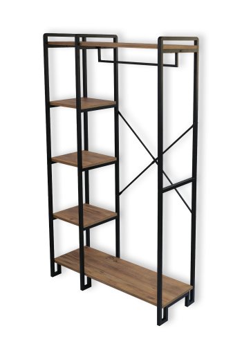 FUNZI LIVING Rex entrést, m. 1 bjlestang og 5 hylder - natur melamin og sort metal