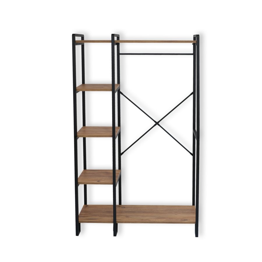 FUNZI LIVING Rex entrést, m. 1 bjlestang og 5 hylder - natur melamin og sort metal